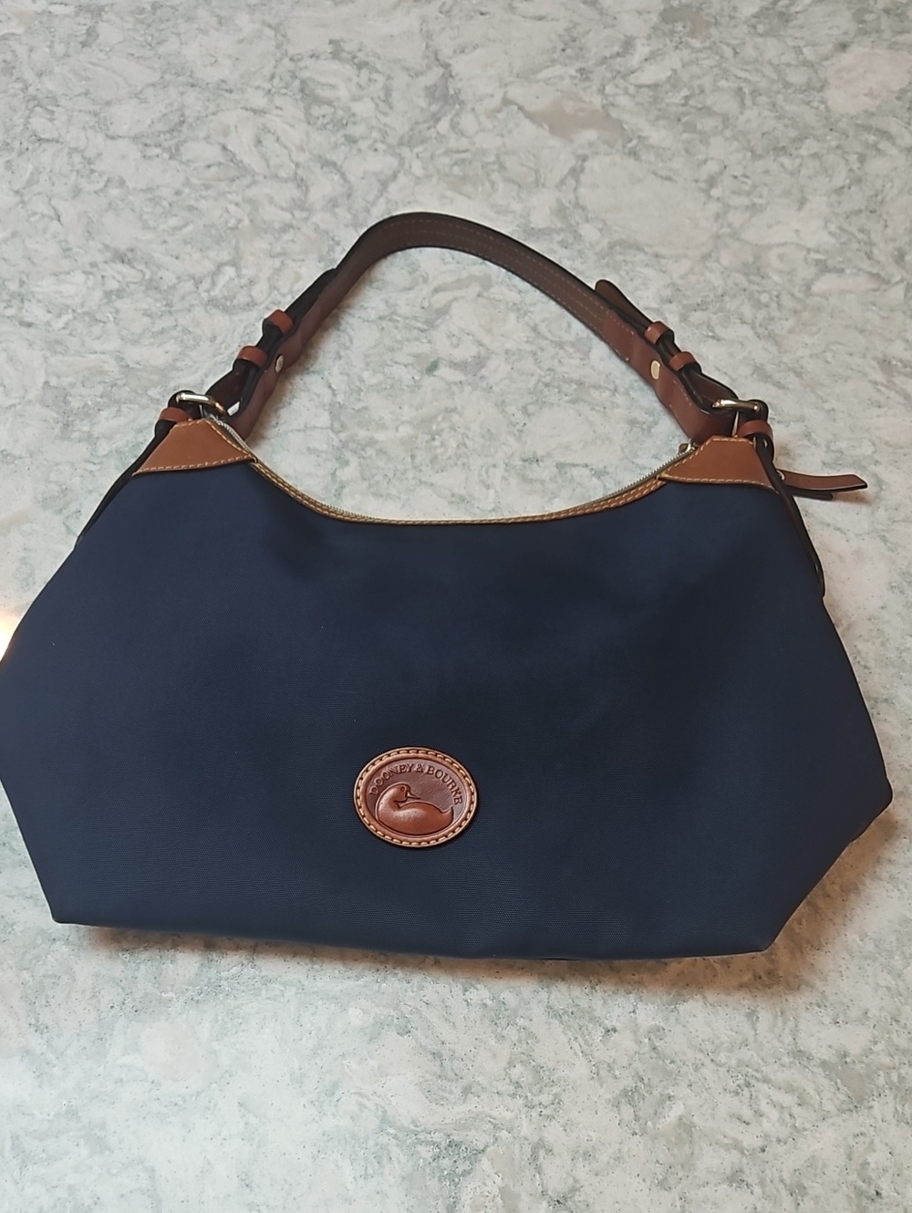 Dooney & Bourke Navy and Brown Leather Shoulder Hobo